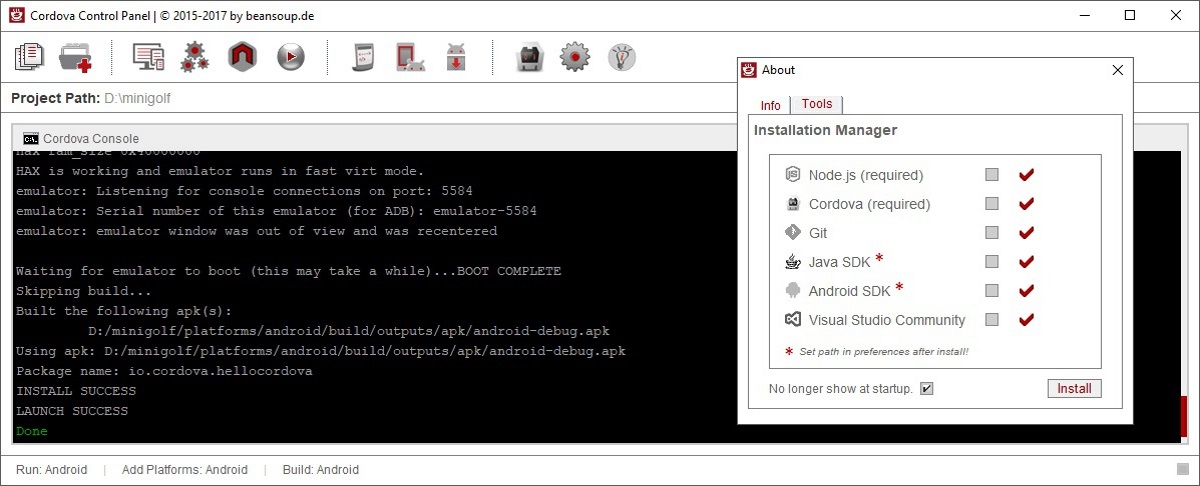 Vorschau Cordova Control Panel